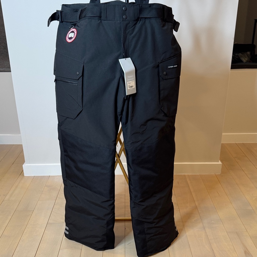 Canada Goose Black Snow Pants with Logo Suspenders